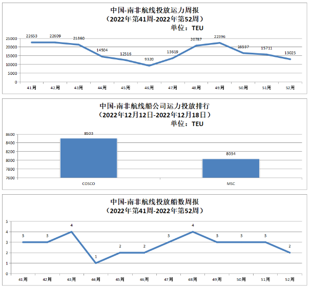 中國-南非航線運(yùn)力投放數(shù)據(jù)以及投放船數(shù)周報